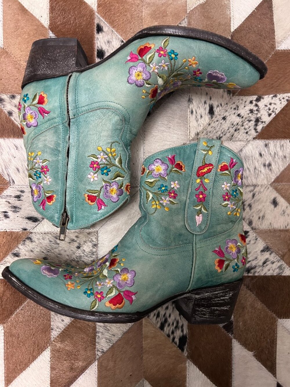 Mexicana Aqua Floral Stitched Booties 7.5
